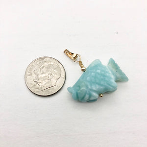 Swimmin'! Amazonite Fish Koi 14Kgf Pendant |1 1/8" Long | Blue | - PremiumBead Alternate Image 5