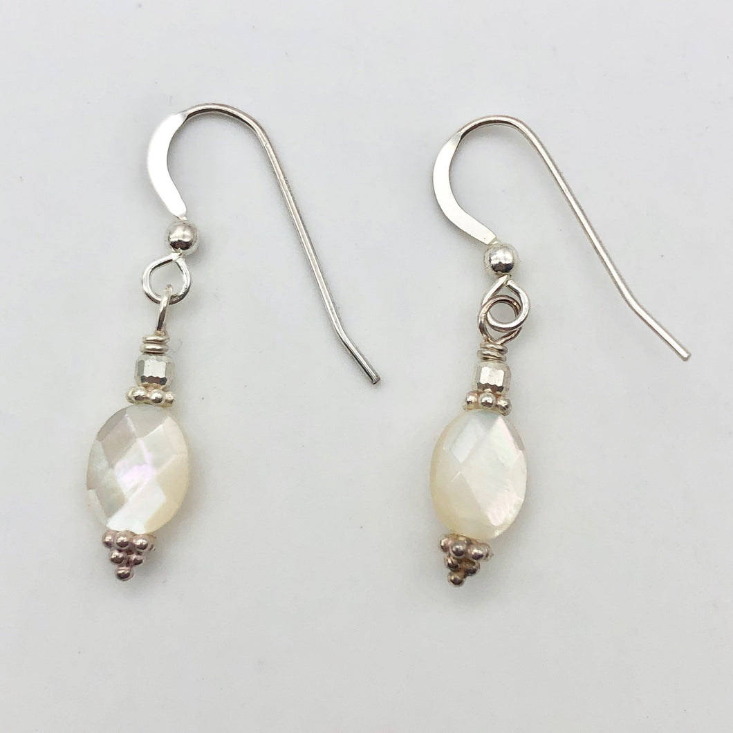 Faceted Mother of Pearl and Sterling Silver Earrings | 1 3/8