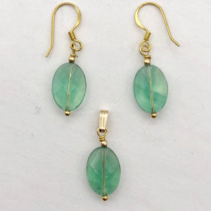 Natural Green Fluorite Pendant and Earrings Set with Gold Findings | 14K gf | - PremiumBead Alternate Image 2