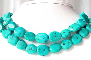 Natural Turquoise Flat, Smooth Nuggety Bead Strand 109352A - PremiumBead Primary Image 1