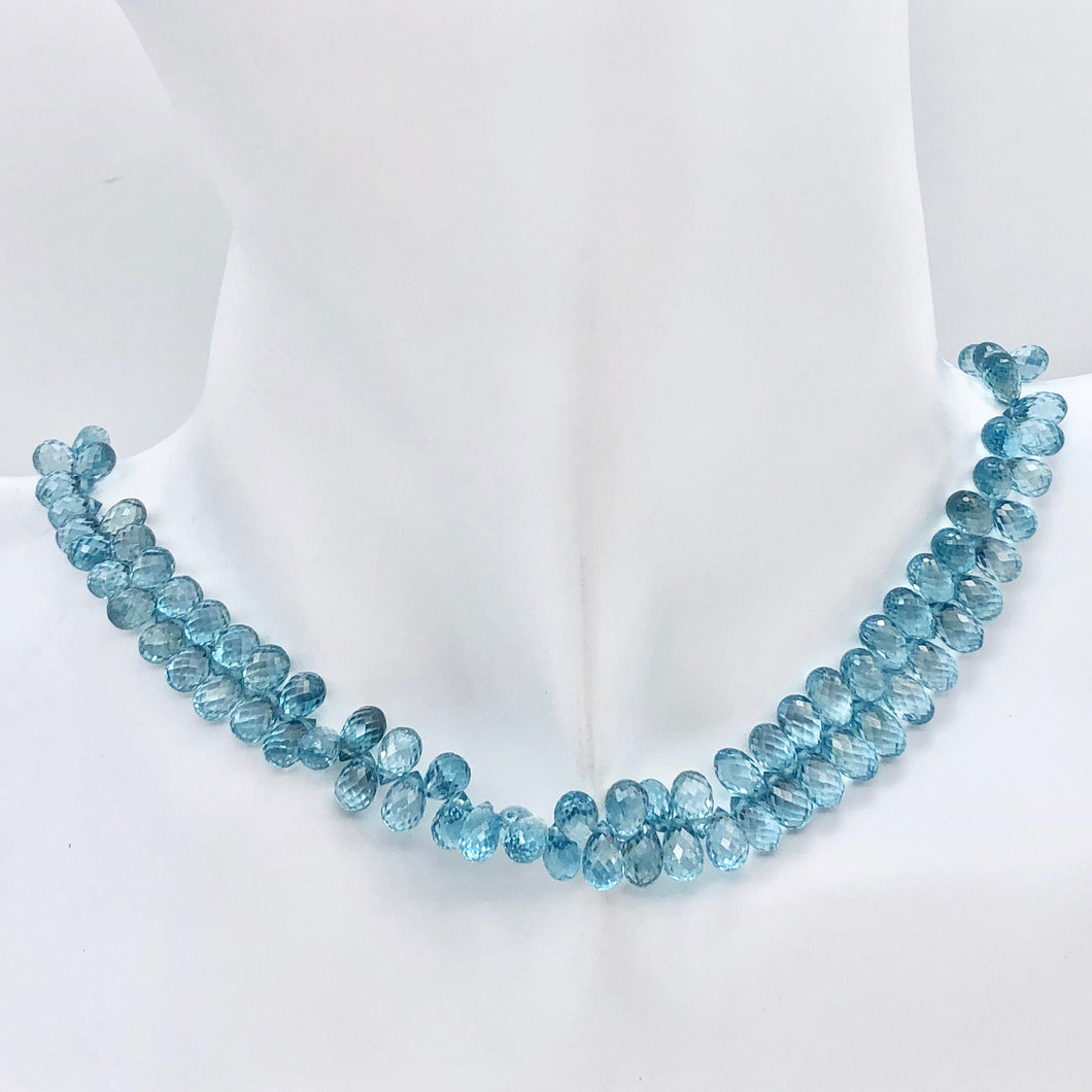 Rare Natural Blue Zircon Faceted 6x4mm Briolette 8.5 inch Bead Strand 10848 - PremiumBead Primary Image 1