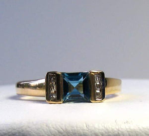 Blue topaz & Diamonds Solid 14Kt Yellow Gold Ring Size 7 9982Aj - PremiumBead Alternate Image 2