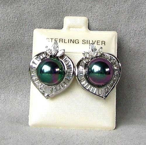 11.5mm Tahitian Shell Pearl W/Cubics Sterling Silver Earrings 6406 - PremiumBead Primary Image 1