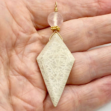 Load image into Gallery viewer, Fossilized Coral Kite Kunzite 14K Gold Filled Pendant | 2 3/4&quot; | White, Black |
