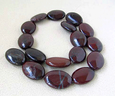 Wild! Red Tigeriron Flat Bead Strand | 29x17x7.5mm | Maroon | Oval | 17 beads | - PremiumBead Primary Image 1