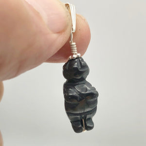Hand Carved Hematite Goddess of Willendorf Sterling Silver Pendant| 1 1/2" long| - PremiumBead Alternate Image 2