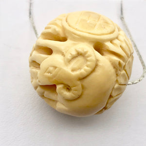 Cracked Chinese Zodiac Year of the Ram Bone Bead| 30mm| Cream| Round| 1 Bead | - PremiumBead Alternate Image 7