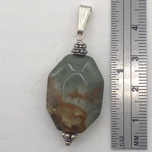 Owyhee Jasper Sterling Silver Drop Pendant | 1 3/4" Long| Green/Brown| 1 Pendant