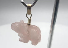 Load and play video in Gallery viewer, Roar! Hand Carved Natural Rose Quartz Bear 14Kgf Pendant | 13x18x7mm (Bear), 5.5mm (Bail Opening), 1.5&quot; (Long) | Pink
