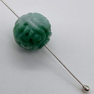 Jade AAA Intricately Carved Round Bead | 14mm | Green | 1 Bead |