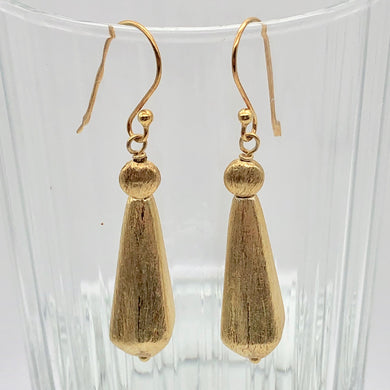 Designer Brushed 22K Vermeil Faceted 29x9mm Teardrop Earrings 309816A - PremiumBead Primary Image 1