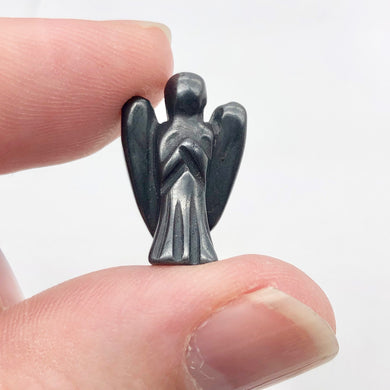 Loving Hand Carved Hematite Guardian Angel Figurine | 21x14x8mm | Silver Black - PremiumBead Primary Image 1