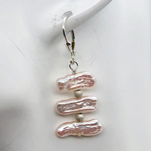 Blushing Pink Pearls with Solid Sterling Silver Disco Balls Earrings | 1 5/8" | - PremiumBead Alternate Image 3