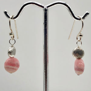 Gemmy Rhodocrosite Sterling Silver Drop Earrings | 1 1/4" Long | Pink Silver |