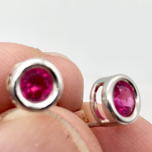 July Birthstone! Round 5mm Created Red Ruby & 925 Sterling Silver Stud Earrings - PremiumBead Alternate Image 4