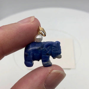 Wild Hand Carved Sodalite Elephant 14 Kgf Pendant |21x16x8mm| Blue| 1 1/4" long| - PremiumBead Alternate Image 4