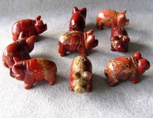 Piggies 2 Carved Brecciated Jasper Pig Beads | 23x16x11mm | Red - PremiumBead Alternate Image 2