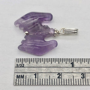 Carved Amethyst Bat Sterling Silver Pendant | 1 inch long | Purple |