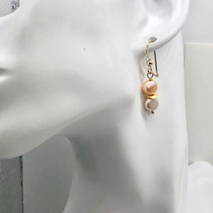 Fresh Water Pearls 14K Gold Filled Drop Earrings| 1 1/4" Long| Peach| 1 Earrings