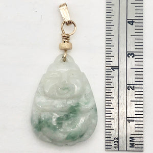 Hand Carved Green/White Jade Buddha Pendant with 14kgf Findings | 1 5/8" Long |