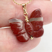 Load image into Gallery viewer, Jasper Butterfly Pendant Necklace | Semi Precious Stone Jewelry | 14k gf Pendant - PremiumBead Alternate Image 4
