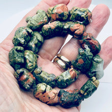 Load image into Gallery viewer, Piggies Hand Carved Unakite Pig Bead Strand | 23x16x11mm | Green with Pink
