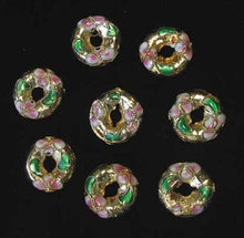 Load image into Gallery viewer, 2 Golden Flowers Cloisonne Pi Circle 15x4mm(3.5mm opening) Beads 8637B - PremiumBead Primary Image 1
