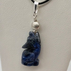 New Moon Sodalite Wolf and Sterling Silver Pendant 509282SDS5 - PremiumBead Alternate Image 2