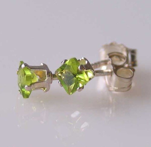 Princess 3mm Created Green Peridot & 925 Sterling Silver Stud Earrings 10152H - PremiumBead Primary Image 1
