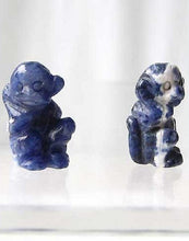Load image into Gallery viewer, Adorable 2 Carved Sodalite Monkey Beads | 20.5x12x11mm | Blue white - PremiumBead Primary Image 1
