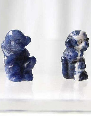 Adorable 2 Carved Sodalite Monkey Beads | 20.5x12x11mm | Blue white - PremiumBead Primary Image 1