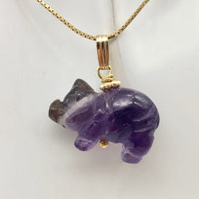 Load image into Gallery viewer, Amethyst Pig Pendant Necklace | Semi Precious Stone Jewelry | 14k Pendant - PremiumBead Alternate Image 4
