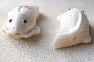 Swim Carved Koi Fish Carp Waterbuffalo Bone Bead 004116A | 33x19x9mm | Bone - PremiumBead Alternate Image 3