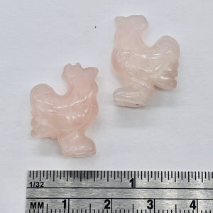 2 Cute Carved Rose Quartz Rooster Beads