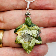 Load image into Gallery viewer, Ryolite Rain Tree Jasper Sterling Silver Leaf | 2 1/4&quot; Long | Green | 1 Pendant
