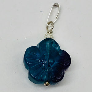 Custom Focal Fluorite Flower Sterling Silver Pendant | Blue Purple | 1" Long |