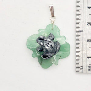 Ribbit Hematite Frog On Aventurine Lily Pad Stering Silver Pendant| 1 5/8" Long|