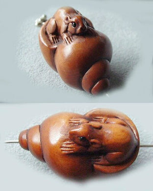 Carved Mouse in Snail Shell Boxwood Ojime/Netsuke Bead - PremiumBead Primary Image 1
