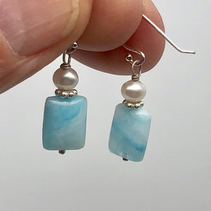 Hemimorphite Pearl Sterling Silver Bead Drop/Dangle Earrings | 1 " Long | Blue |
