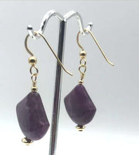 Load and play video in Gallery viewer, Natural Lepidolite 14Kgf Earrings | 1 3/4&quot; Long | Purple | Fan cut | 1 pair |
