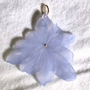 Hand Carved Blue Chalcedony Flower W/ 22K Vermeil Pendant! 509850G - PremiumBead Alternate Image 4