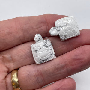 Hand Carved 2 White Howlite Turtle Beads | 23x18x10mm | White/Gray