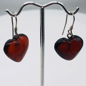 Red Amber Heart Sterling Silver Earrings | 1 1/4" Long | Red | 1 Pair |
