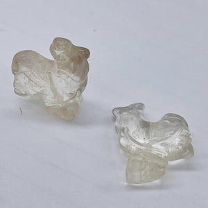 2 Cute Carved Natural Clear Quartz Rooster Beads | 21x16x8.5mm | Clear