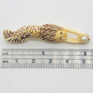 Pearl Diving Mermaid Woman Button or Pendant | 2" Long | Brown/White | 1 Button|