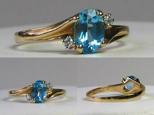 Blue topaz & White Diamonds Solid 14Kt Yellow Gold Solitaire Ring Size 8 9982Ae - PremiumBead Primary Image 1