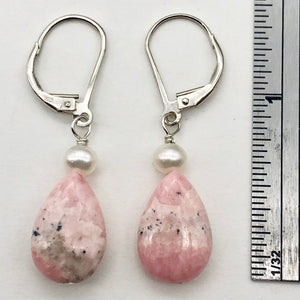 Teardrop Rhodochrosite and Pearl Drop Sterling Silver Earrings | 1 1/2" Long | - PremiumBead Alternate Image 5