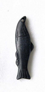 Spawning Chinook Salmon Carved Black Untreated Jade 16mm Pendant Bead | 39x12x6mm | Matte Black - PremiumBead Alternate Image 3