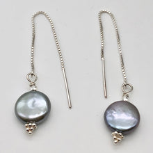 Load image into Gallery viewer, Platinum Freshwater Coin Pearl and Sterling Threader Earrings 309447C - PremiumBead Alternate Image 2
