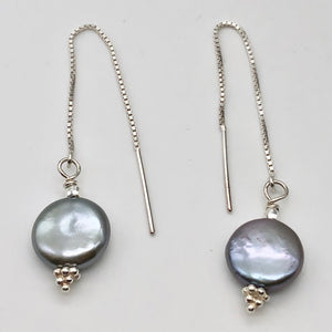 Platinum Freshwater Coin Pearl and Sterling Threader Earrings 309447C - PremiumBead Alternate Image 2